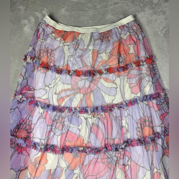 NWT Anthropologie Maeve Floral Tulle Tiered Ruffle A Line Purple Midi Skirt M - Picture 12 of 16